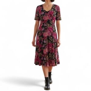 Vintage Nostalgia Whimsygoth Floral Lace Midi Dress Pink Black